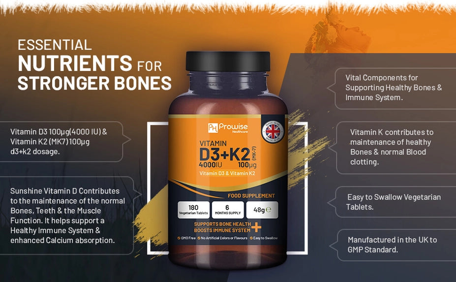 Vitamina D3 4000 UI & K2 MK7 100 μg | Tablete vegetariene | 180 bucăți