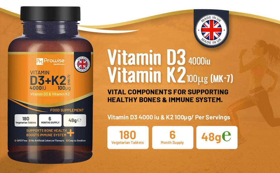 Vitamina D3 4000 UI & K2 MK7 100 μg | Tablete vegetariene | 180 bucăți
