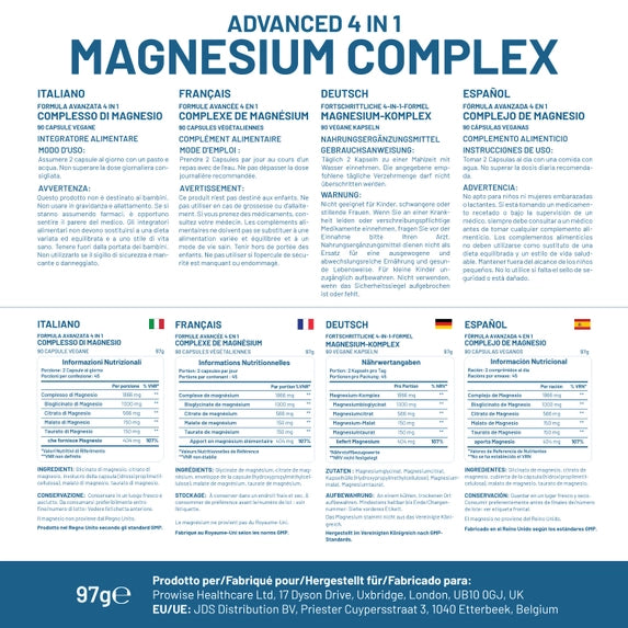 Magnesium Glycinate Complex 4 in 1 - 1866mg 90 Vegan Capsule
